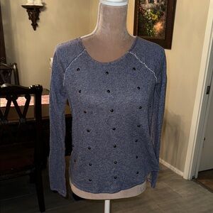 a.n.a Blue and Silver Embellishment Raglan Long Sleeve Lightweight Sweatshirt